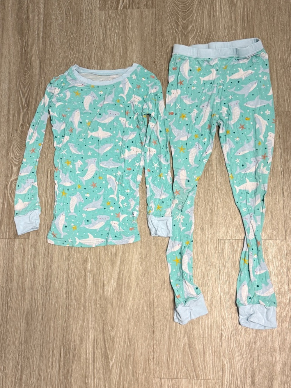 Little Sleepies Kids Mint Shark & Starfish Pajama Set Sz 7/8